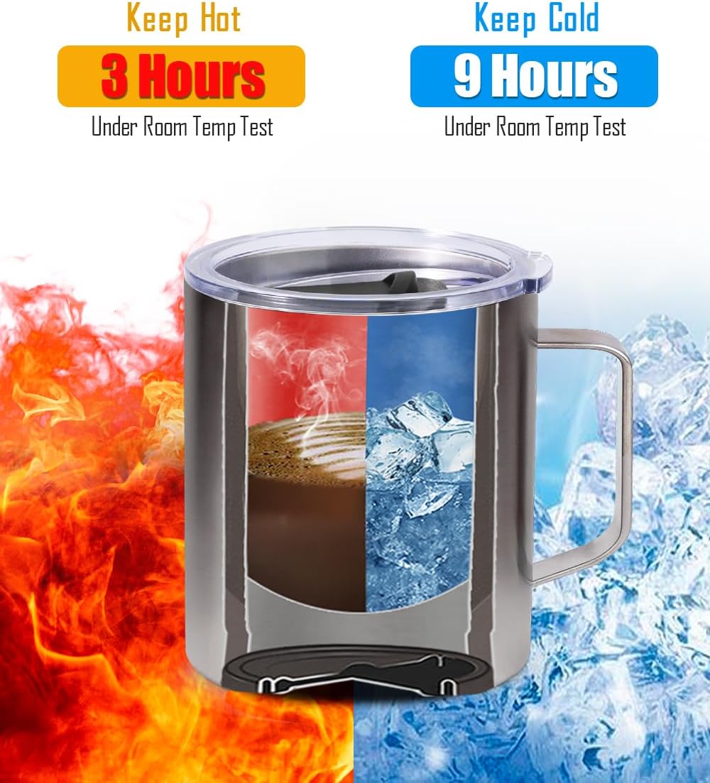 SUNWILL Insulated Coffee Mug with Lid, Travel Tumbler with Handle, 14 oz Stainless Steel Cup for Camping, Office, Home, Powder Coated Yellow