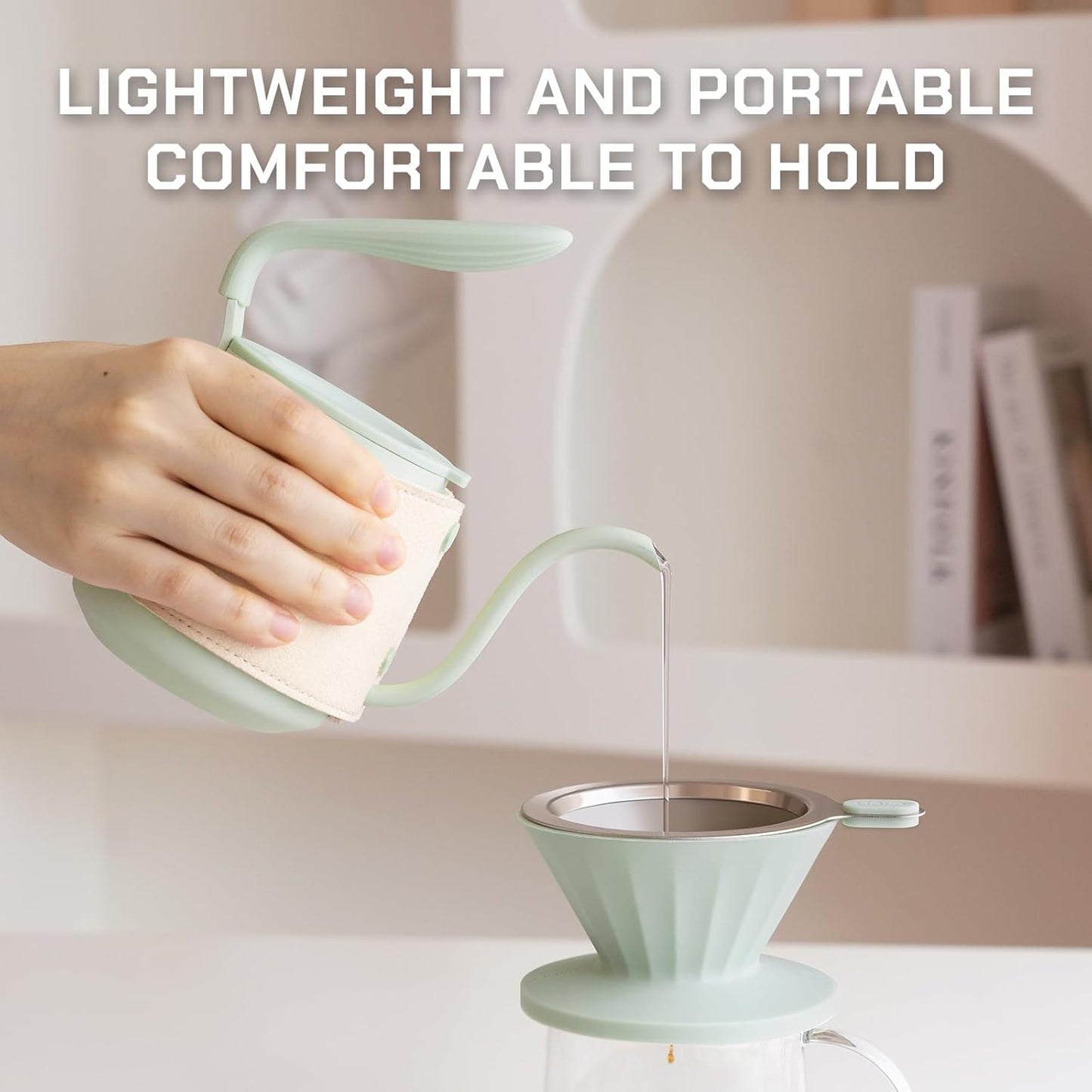 Pour Over Coffee Maker Set, Pour Over Kettle, Coffee Dripper, Glass Coffee Server with Scale, Stainless Steel Filter (Green)