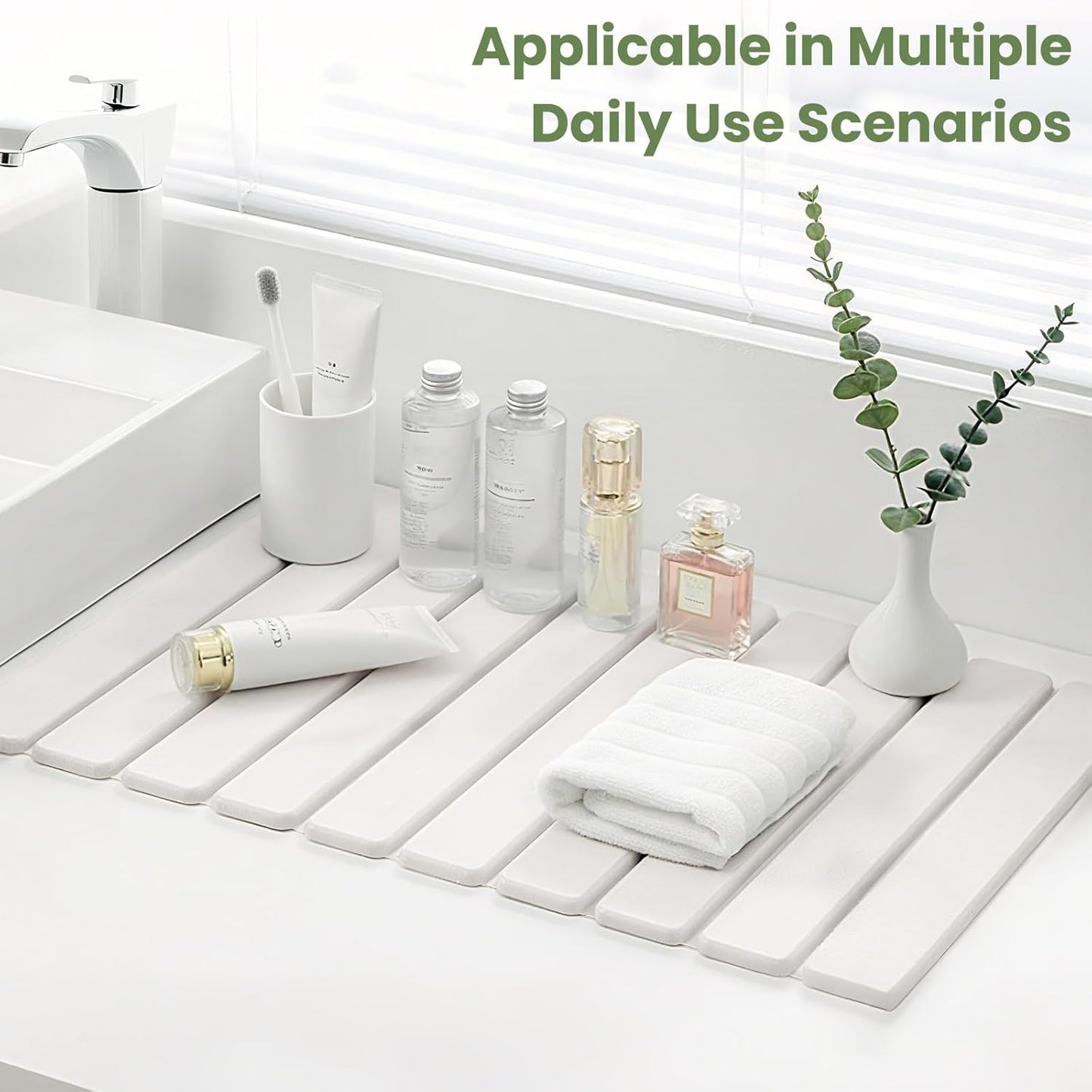 Stone Drying Mat for Kitchen Counter, Roll-Up Stone Dish Drying Mat, Large Fast Drying Kitchen Mat, Diatomaceous Earth Dish Mat Drying Kitchen Mat (White)