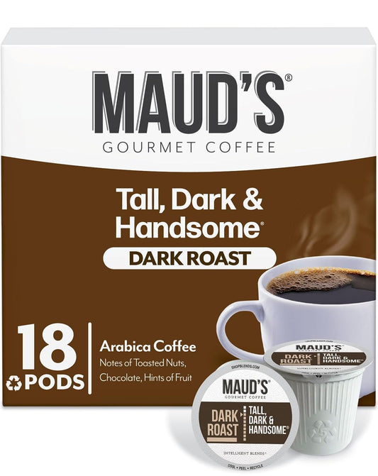 Maud's Dark Roast Coffee Pods, 18ct, Recyclable Single Serve Pods – 100% Arabica Coffee, Compatible with Keurig K Cups Maker