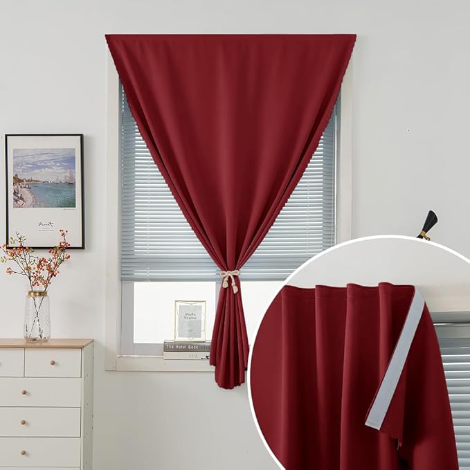 Thermal Blackout Curtains with Self-Adhesive Tape, No Rod No Drill Easy Install - Image 5