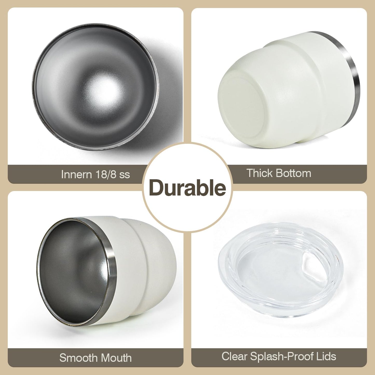 4oz Stackable Cup, Vacuum Insulated Espresso Cup Set of 6, Espresso Shot Glass for Coffee, Double Wall Stainless Steel Mini Tumbler Shot Glasses with Straw and Lid (A-white6P, 4oz)