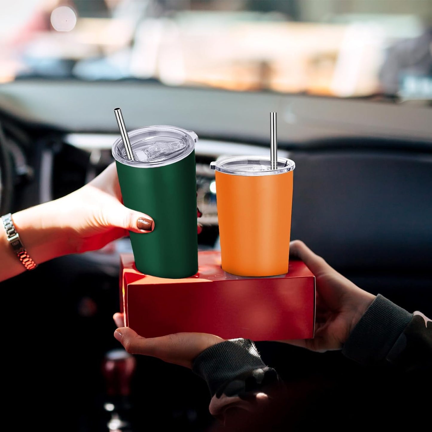 VEGOND 20oz Tumbler Stainless Steel Tumbler with Lid And Straw Vacuum Insulated Double Wall Travel Coffee Mug(orange package 12)