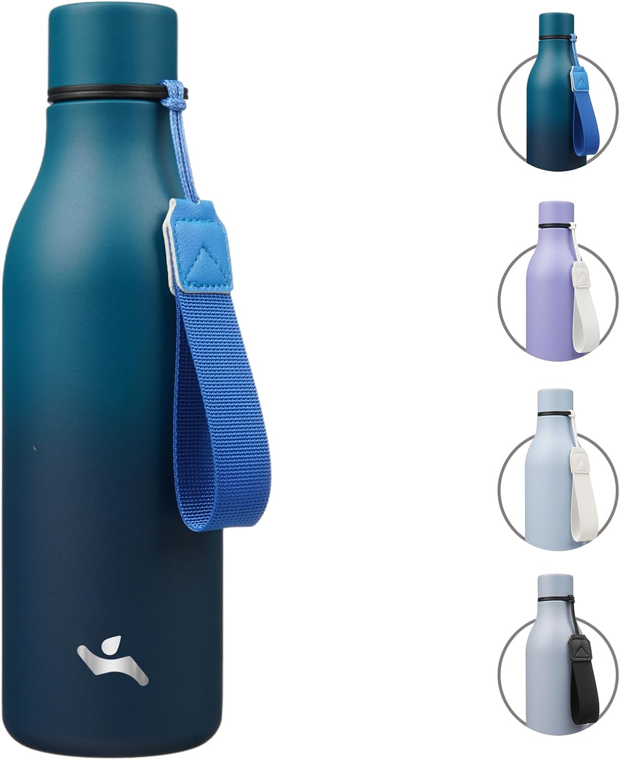 Insulated Water Bottle with Strap,18 oz Double Wall Stainless Steel Vacuum Bottles Metal Water Flask,Indigo Black