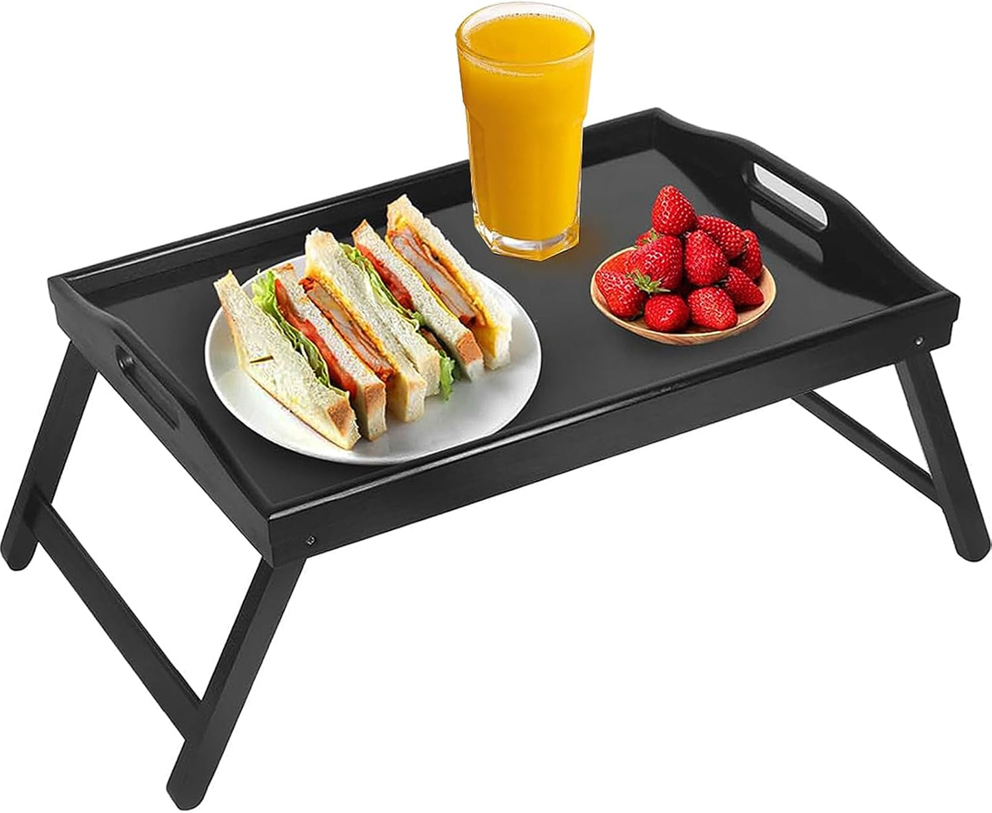 Multi-Purpose Bamboo Wood Lap Desk - Folding Legs, Breakfast Food Tray, Serving Dinner Tea TV Tray - Lightweight, Minimalist Black