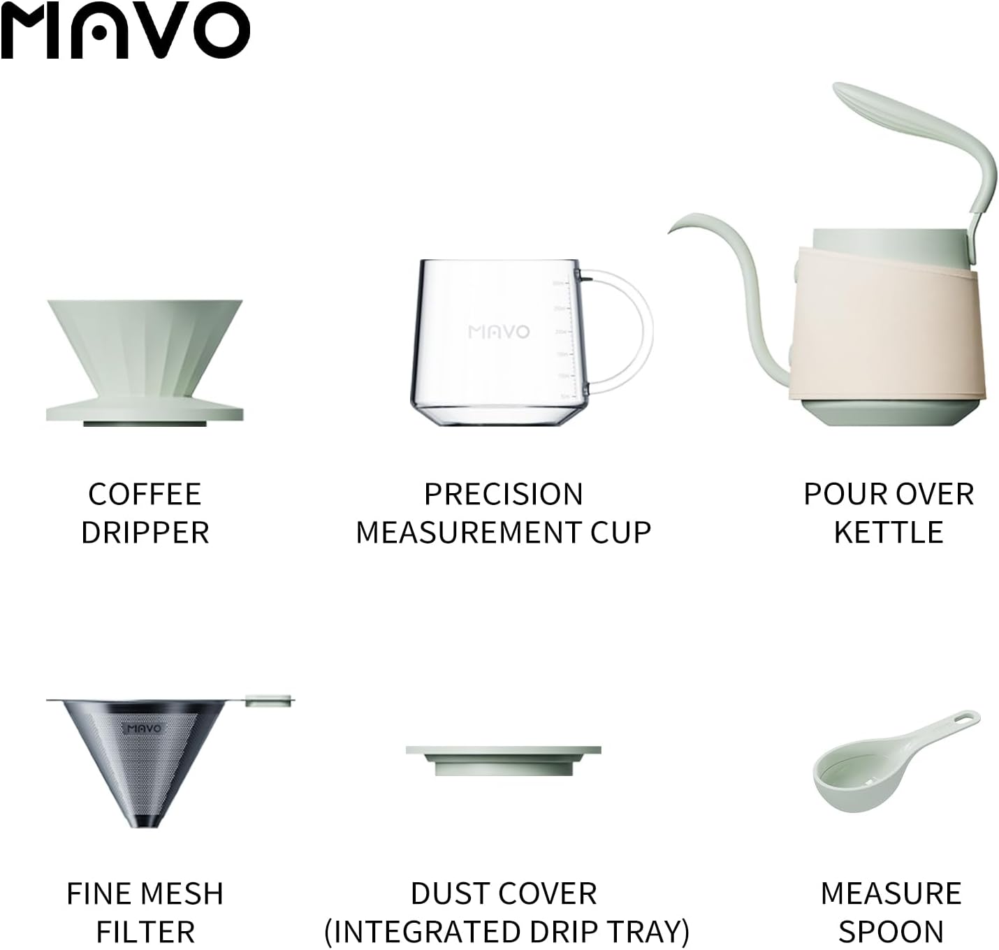 Pour Over Coffee Maker Set, Pour Over Kettle, Coffee Dripper, Glass Coffee Server with Scale, Stainless Steel Filter (Green)