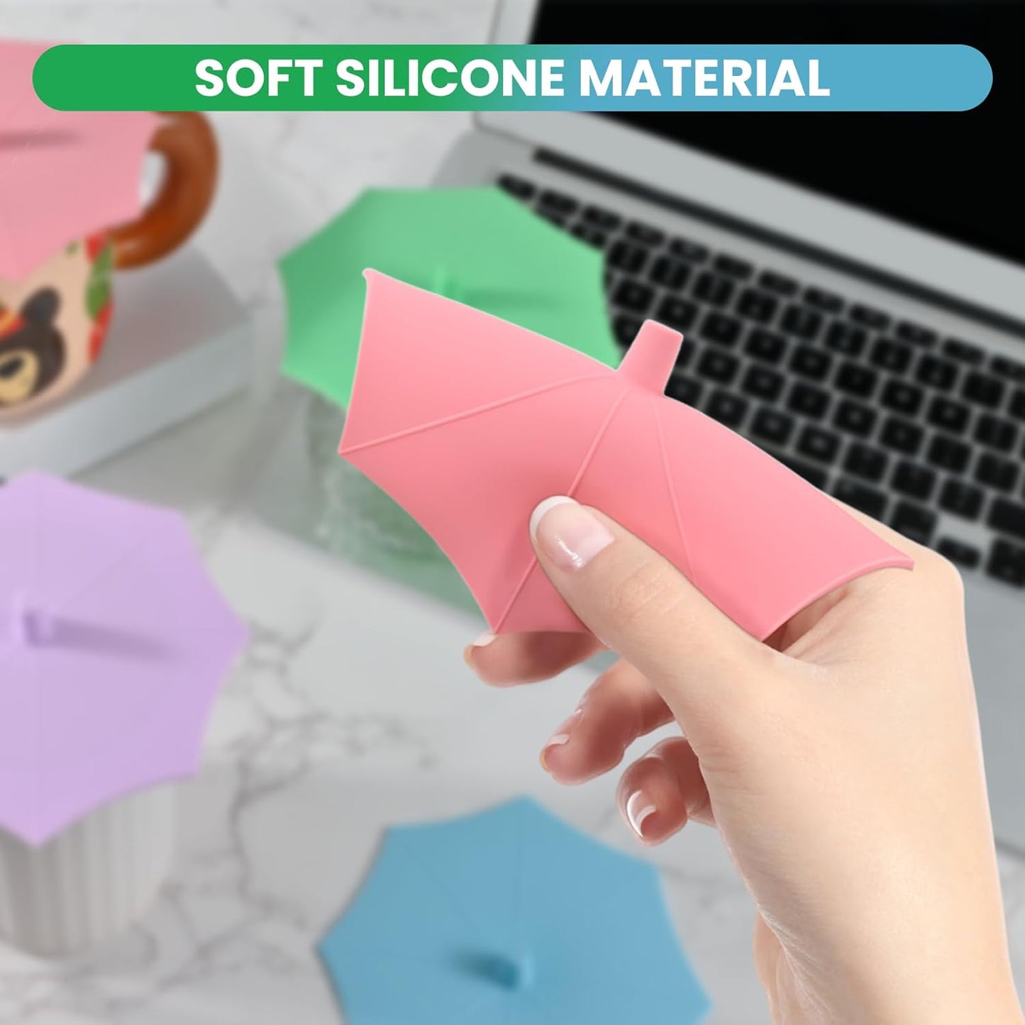 Silicone Cup Covers (Set of 4) ， Multicolored Silicone Lids for Mugs, Cups, Tea Pots,Flexible Mug Covers，Hot Cup Lids for Coffee & Tea