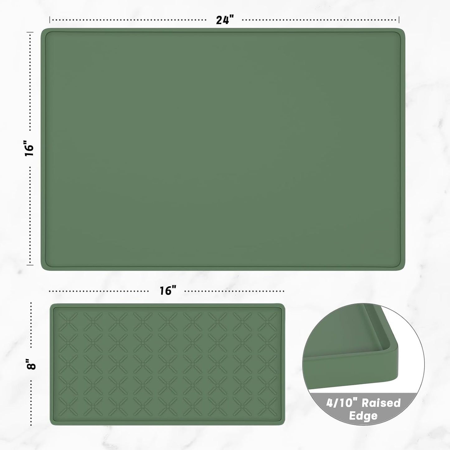Rnivvi Silicone Coffee Mat, 16" x 24" Waterproof Raised Edge Coffee Bar Mats for Espresso Machine Station Accessories, Heat Resistant Detachable Dish Drying Pad for Kitchen Counter, Dish Rack, Green