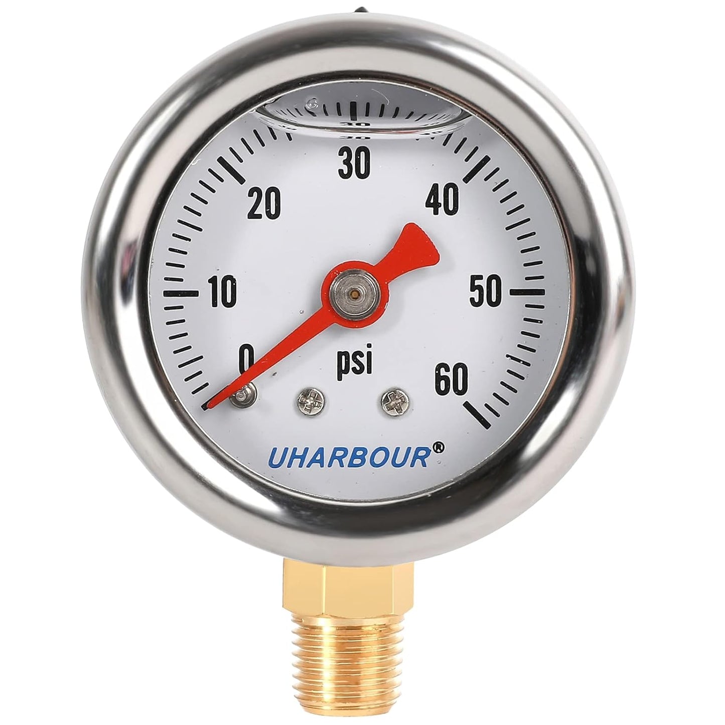 Glycerin Filled Pressure Gauge with 304 Stainless Steel Case, 1-1/2" Dial Size, 0-60Psi, High Accuracy, 1/8" NPT Center Lower Mount