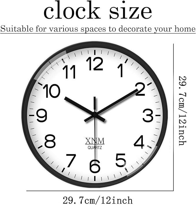 XNM Minimalist Wall Clocks Battery Operated 12 Inch Classic White Analog Wall - Image 3