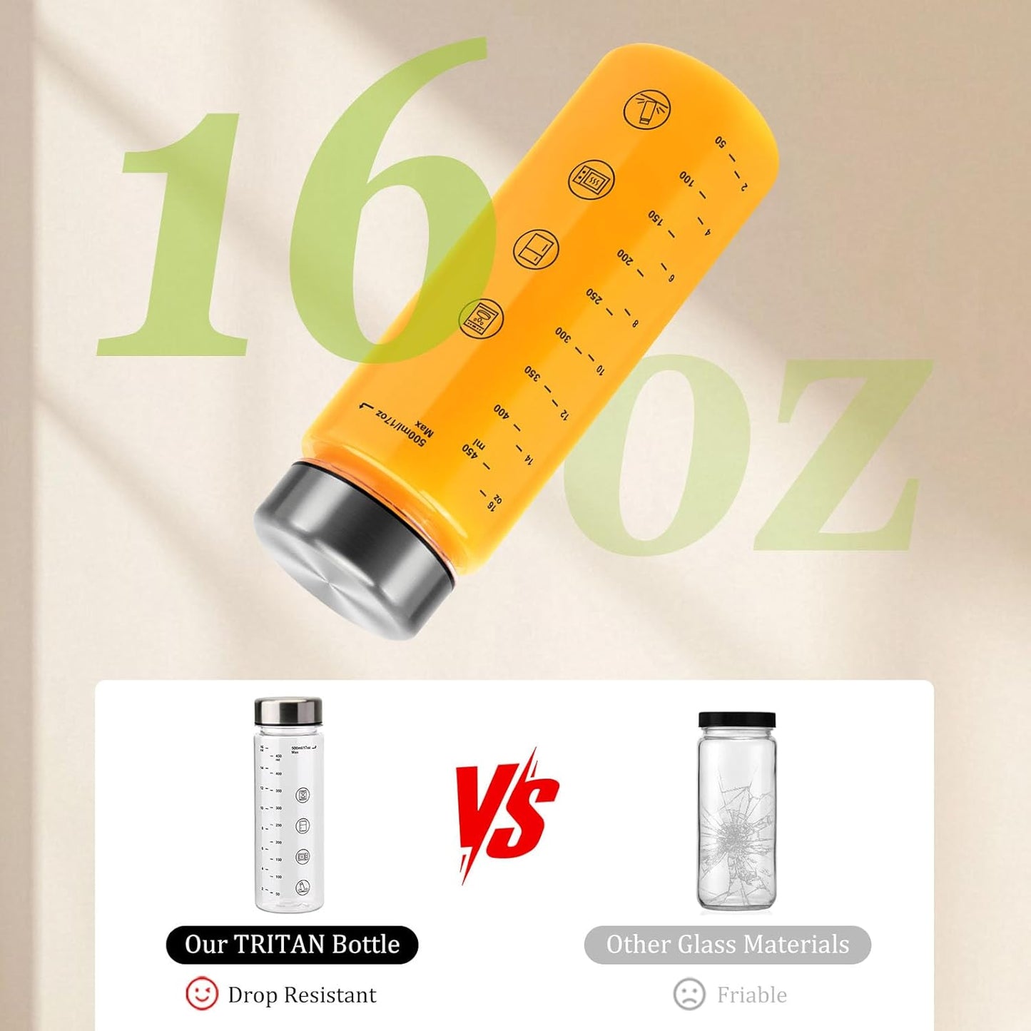 4 Pack Juice Bottles with Caps - Wide Mouth Resuable Clear Plastic Water Bottles for Juicing,Smoothie,Protein, Beverage,Storage Containers,BPA Free,Leakproof Stainless Steel Lid(16 Ounces)