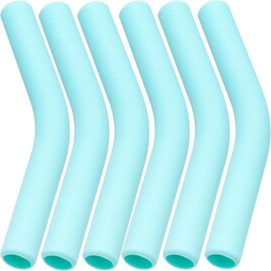 6pcs Food-Grade Silicone Metal Straw Tips, Reusable Flex Elbow Straws Cover Replacement Tips, Soft Straw Toppers Kits for 8 mm Stainless Steel Metal Straws - Mint Green