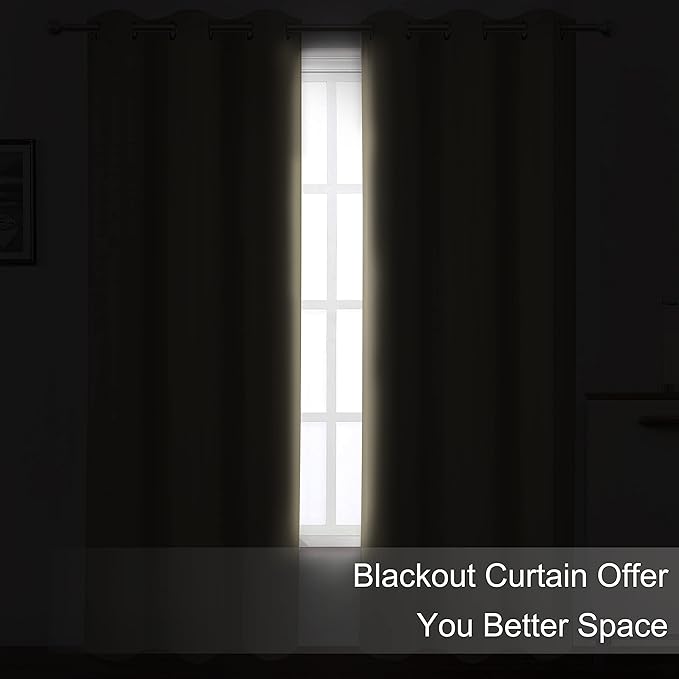 LEMOMO Blackout Curtains 66 x 95 inch/Beige Curtains Set of 2 Panels/Thermal - Image 3