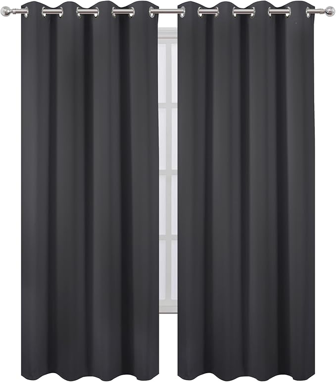 LEMOMO Blackout Curtains 52 x 90 inches Long Dark Grey Curtains Set of 2 Panels by Lemomo