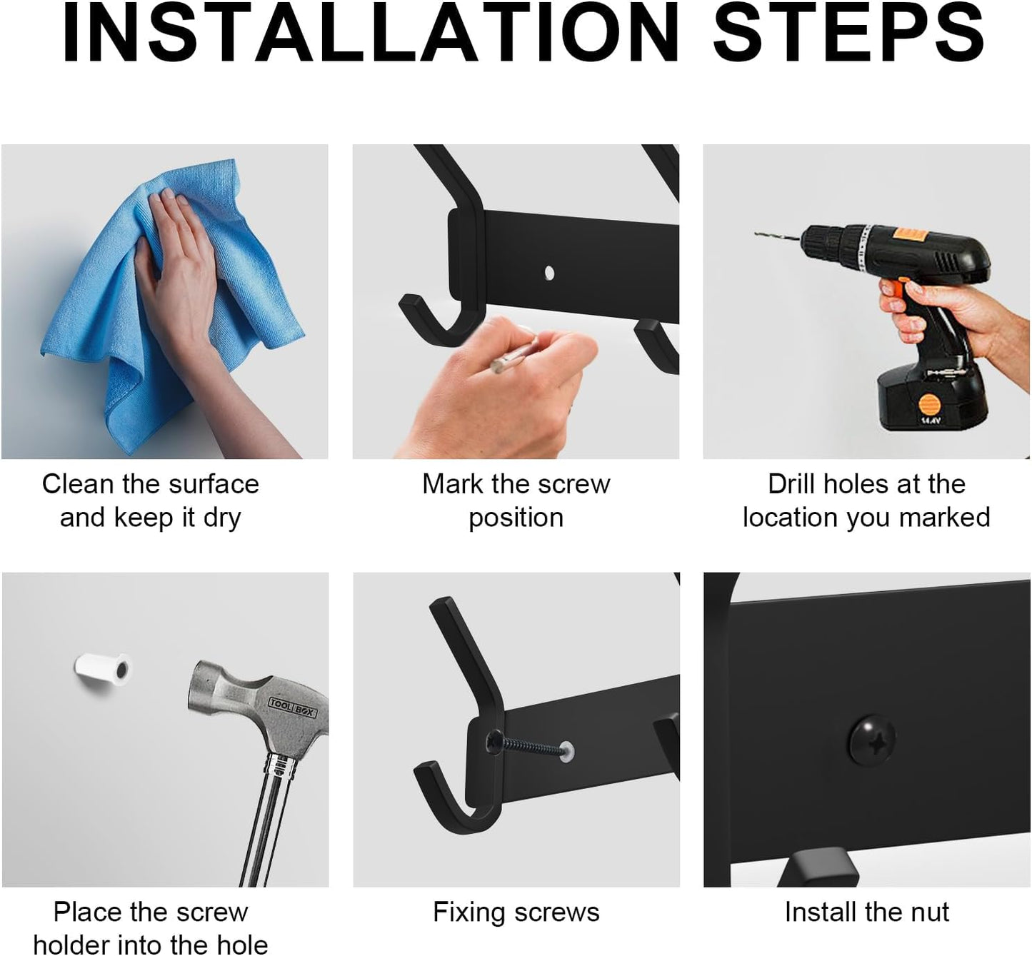 VAEHOLD Wall Hooks, Heavy Duty Aluminum Towel Hooks for Hanging Coat, Hat, Key, Clothes, Closet Hook Wall Mount for Kitchen, Bathroom, Office (“C“ Shape Coat 5 Hooks 2 Pack)