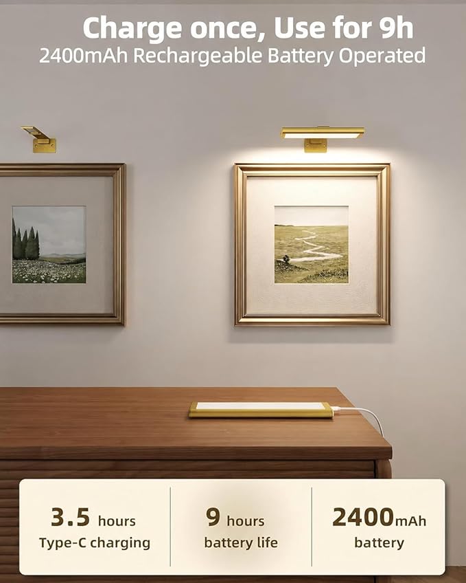EZVALO Picture Light for Wall, Rechargeable 2400mAh Battery Lights Wireless - Image 3