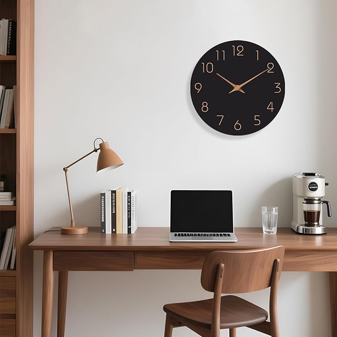Mosewa Wall Clock 8 Inch Black Battery Operated Silent Non Ticking Simple - Image 8