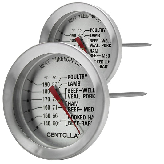 Meat Thermometer Oven Safe, 2 Pieces Dishwasher Safe Meat Thermometers for Cooking and Grilling, 2.12'' Stainless Steel Cooking Thermometer for Meat (No Battery Required)