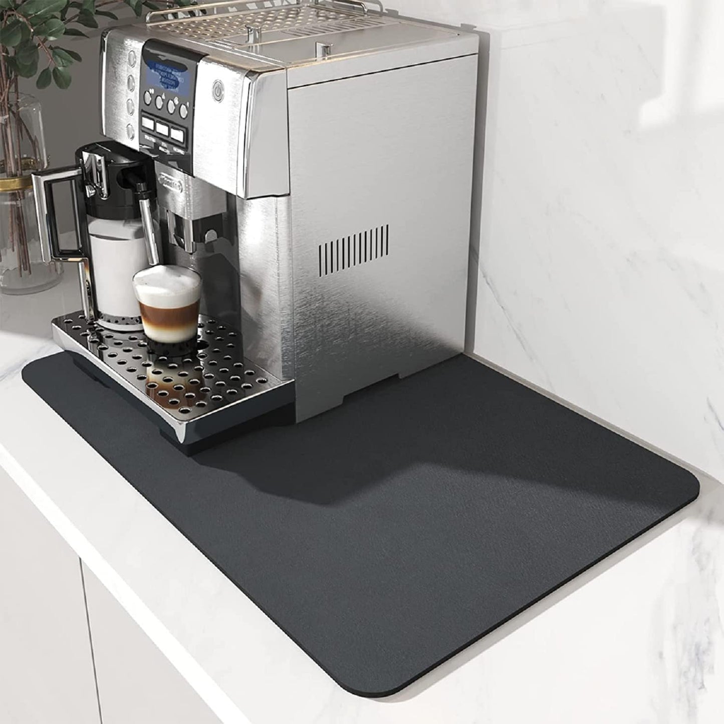 Coffee Mat 15.7*19.7 Inch, 50*40cm Dish Drying Mat for Kitchen Counter Bar, Stain Hiding Rubber Backed Absorbent Bar Mat Pad, Dark Grey (5)