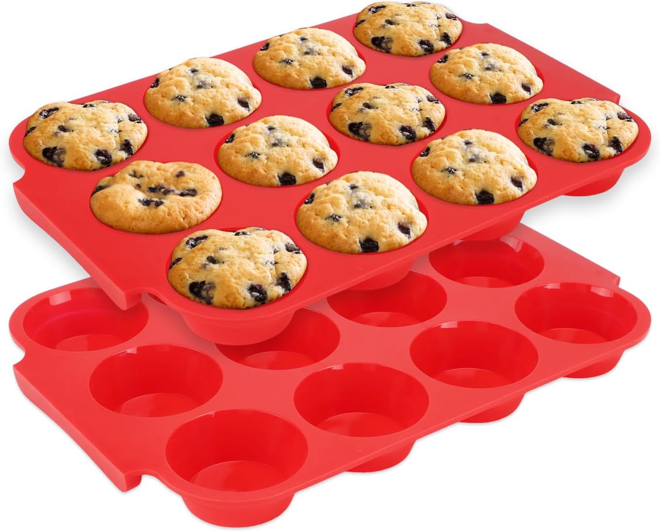 2-Pack Silicone Muffin Pan for Baking – Standard 12-Cup Nonstick Cupcake Pan with Handle, Food-Grade Certified, Odorless, BPA-Free, Silicone Baking Mold for Muffins, Egg Bites, Cupcakes