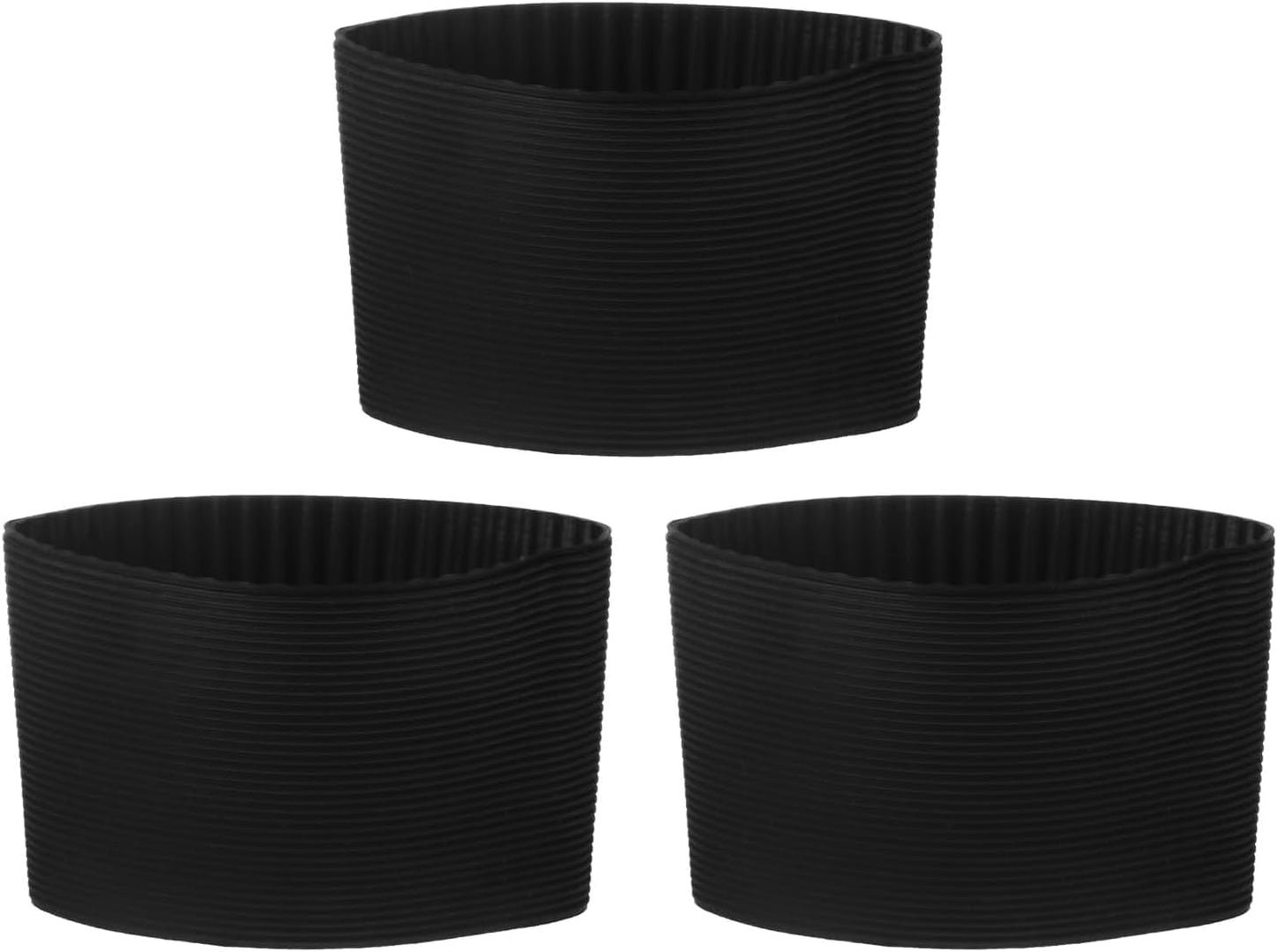uxcell 3Pcs Coffee Cup Sleeve, Silicone Cup Sleeve Non-slip Glass Water Bottle Mug Sleeves Black