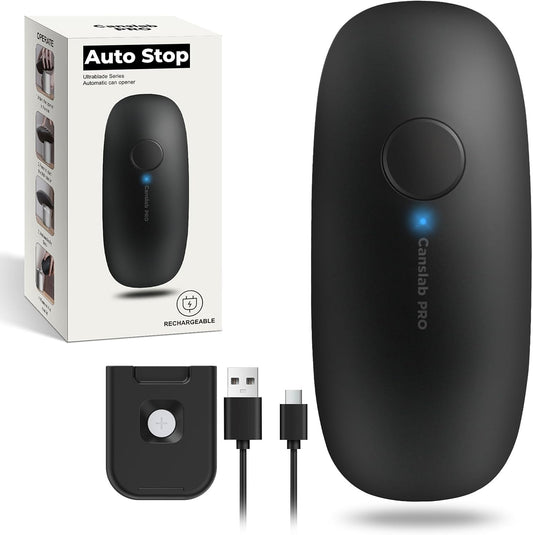 Ultrablade PRO Auto Stop Can Opener - Rechargeable Electric Can Opener for Kitchen for Seniors with Arthritis - One Touch Side Cut Opener, Smooth Edge, Handfree, Wall Mounted Small Size, Black