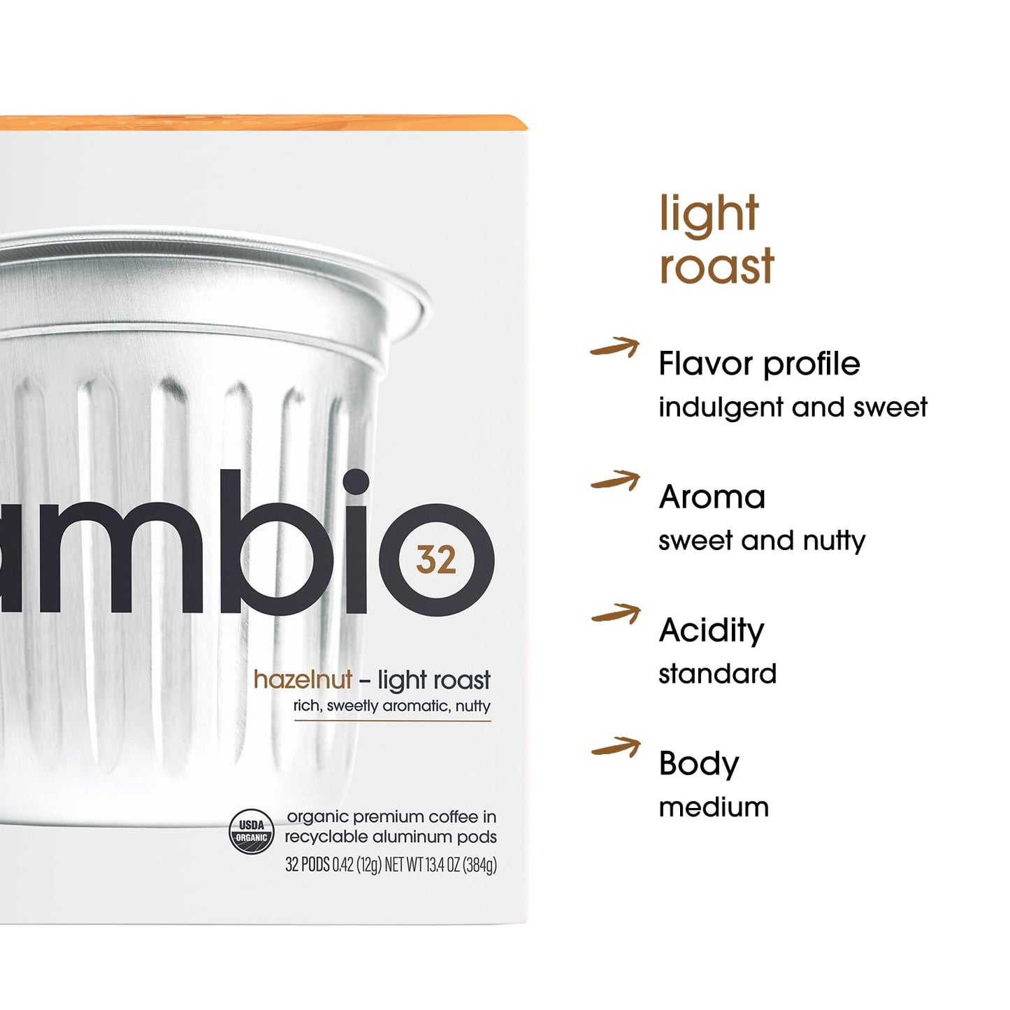 Cambio Roasters Organic Hazelnut Coffee Keurig KCups, Only Aluminum K Cup for Better & Longer Lasting Flavor, Nutty and Slightly Sweet Light Roast Kcup Keurig Coffee Pods, Lower Acid Kcups, 10 count