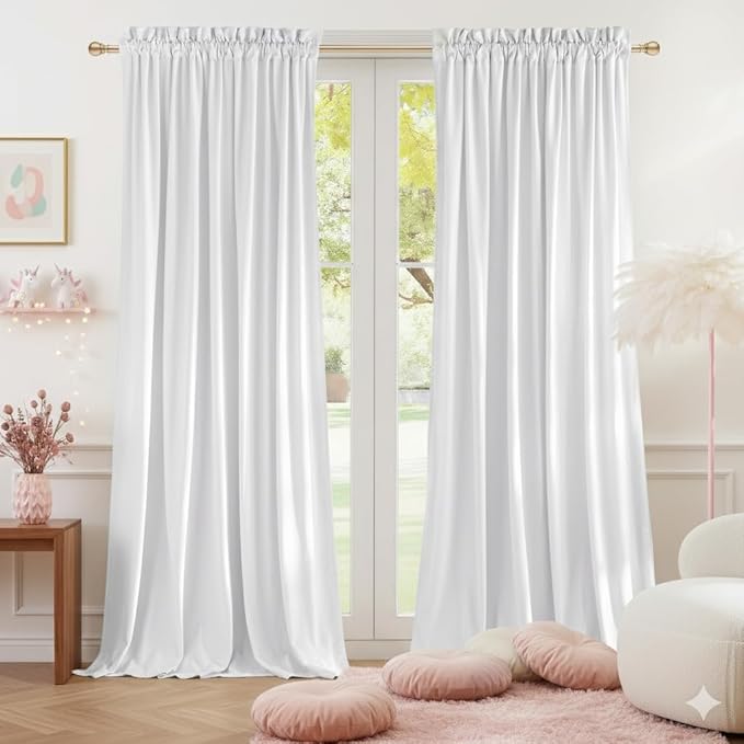 NICETOWN White Velvet Curtains and Drapes 102 inches Long, Extra Long Elegant by NICETOWN