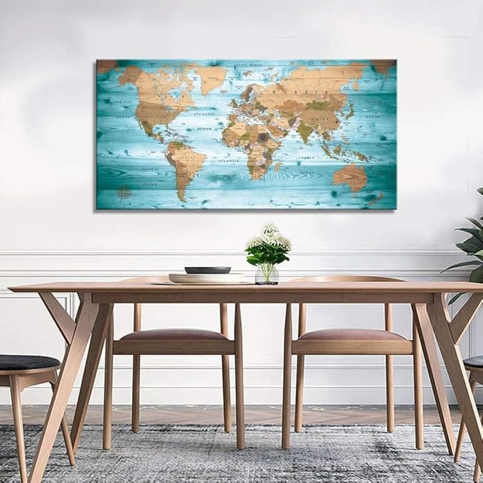 Large Wall Art Blue map of The World Painting Ready to Hang 24"x48"Large Framed - Image 4