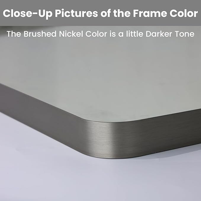 LOAAO 24X30 Inch Brushed Nickel Bathroom Mirror, Rounded Rectangle Silver Metal - Image 3