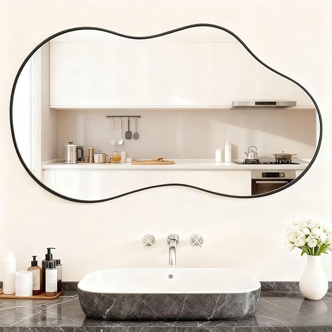 Itrue 20x36 Inch Black Framed Irregular Tempered Glass Wall Mirror, - Image 4