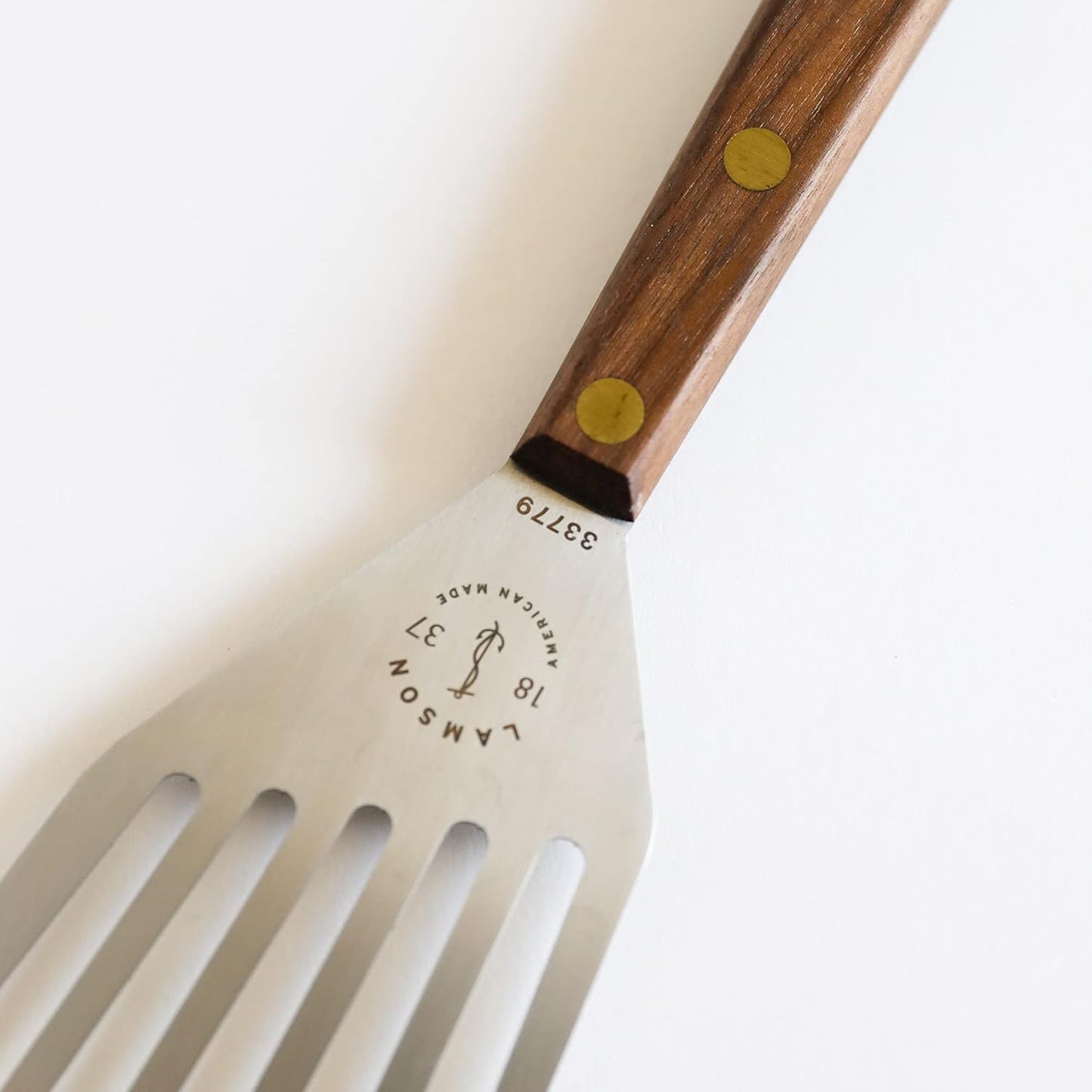 Lamson 4" x 9" Jumbo Slotted Chef's Turner, Walnut Handle - Right-Hand