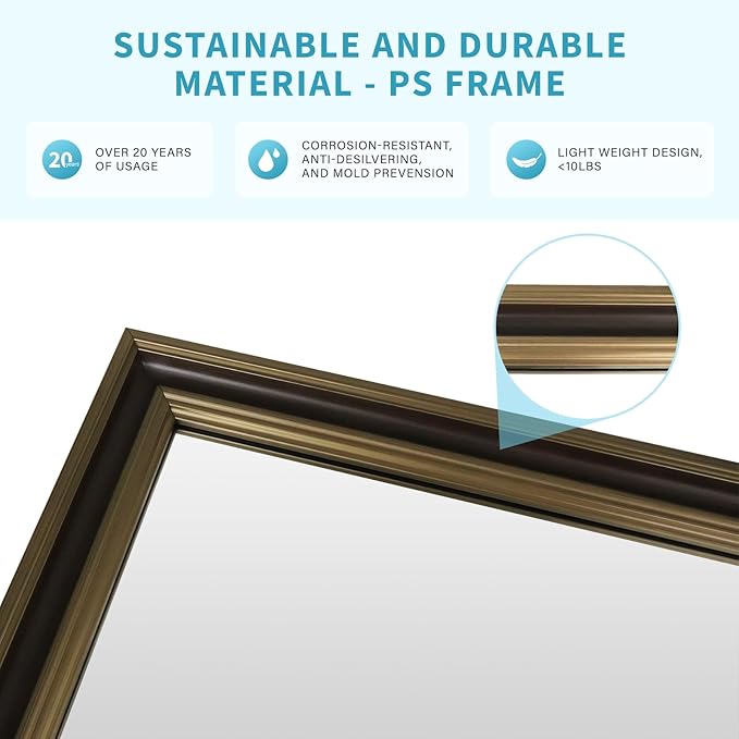 Retro Copper Effect Framed Wall Mirror, 22x30 Rectangle Mirror, - Image 4