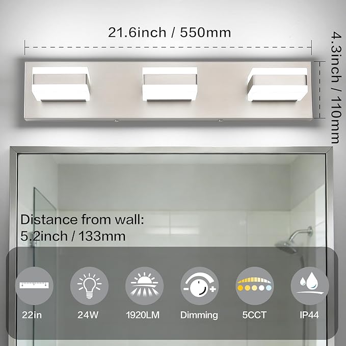 SOLFART Bathroom Light, 5 Color Temperature LED Bathroom Vanity Fixtures - Image 5