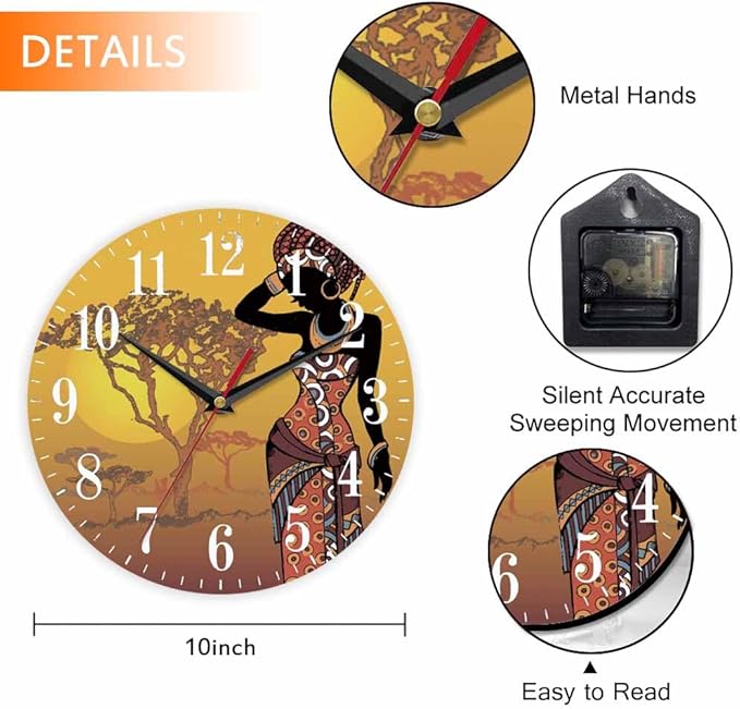 Mxocom African Woman Wall Clock Beautiful Black Woman - Image 2