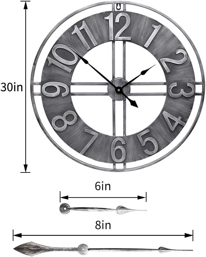 30 inch Large Wall Clock Decorative Solid Metal Retro Decor - Image 2