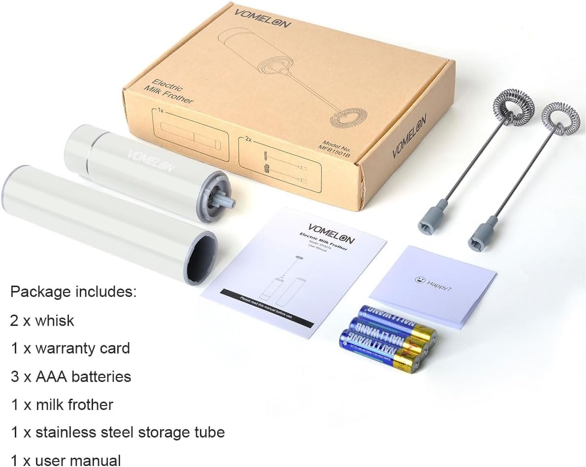 Electric Milk Frother Handheld,Travel Coffee Drink Mixer Batteries Included, 304 Stainless Steel Whisk for latte Cappuccino,Bulletproof Coffee Hot Chocolate,Egg White