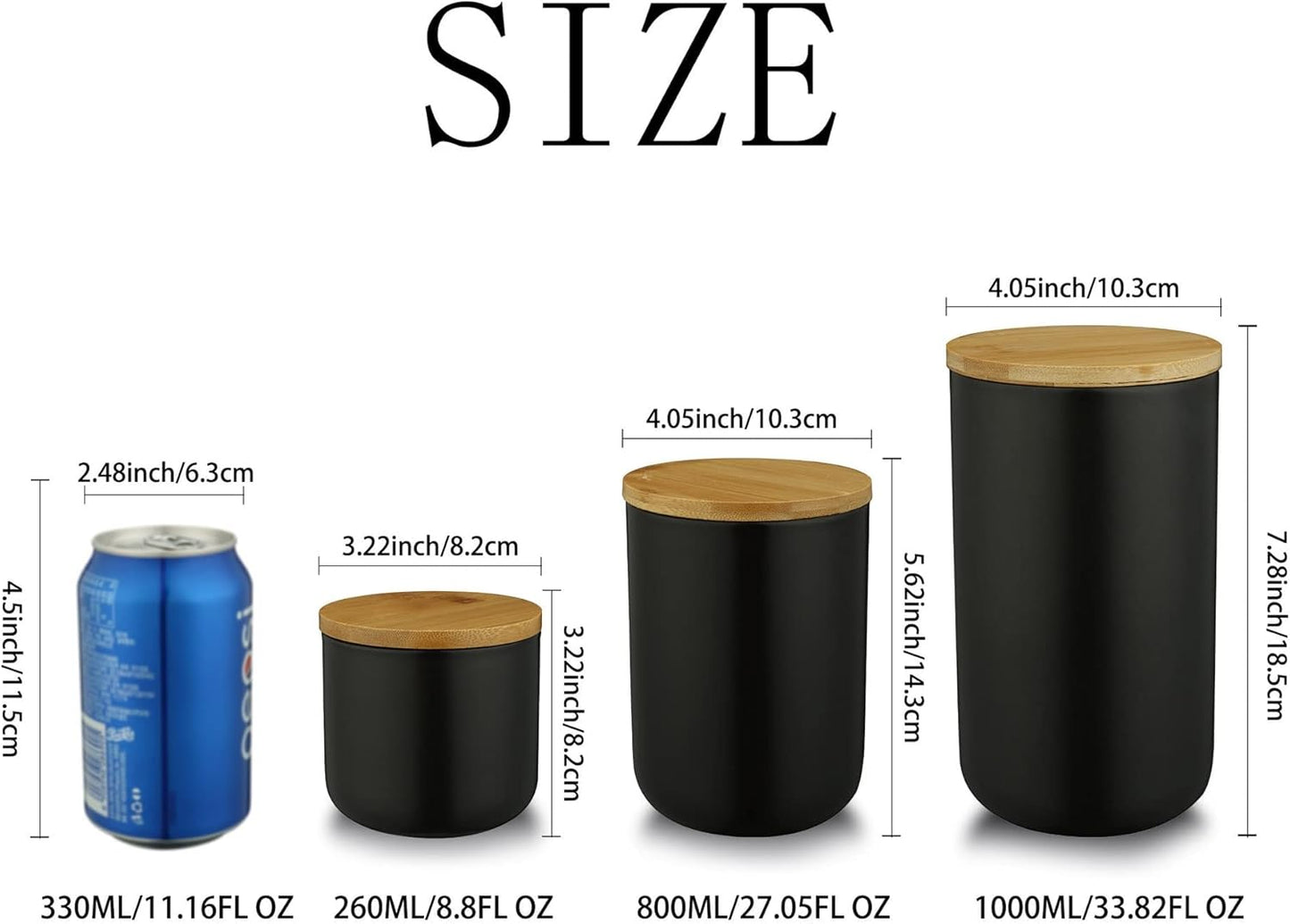 YYW Ceramics Food Storage Jar Canister with Seal Bamboo Lid, Simple Style Kitchen Canister for Food Storage, Store Coffee, Sugar, Tea, Spices and More (Black (33.81oz/1000ml))