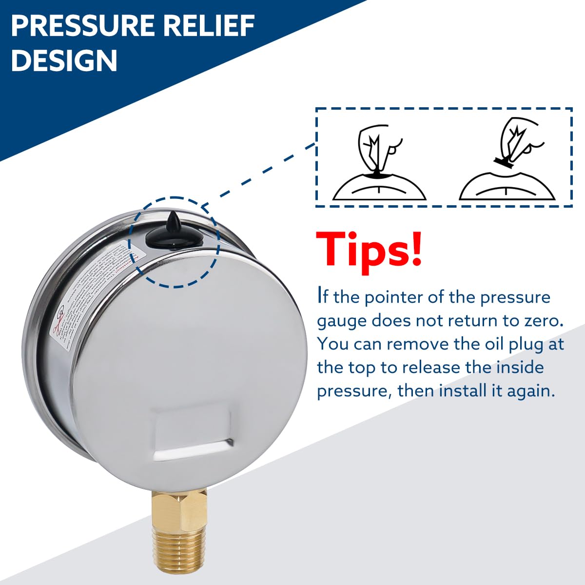 SENCTRL 0-1000 Psi Glycerin Liquid Filled Pressure Gauge, 2.5" Dial Size, 1/4" NPT Lower Mount, Stainless Steel Case, for Air Gas Water Oil Hydraulic Pressure Test