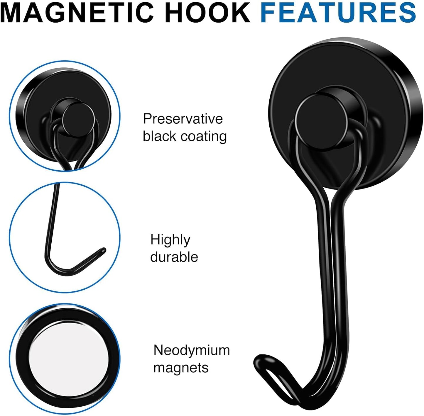 LOVIMAG Hooks, 40lbs+ Magnetic Magnet Hook 2025 Cruise Cabin Ship Essentials Heavy Duty Strong Refrigerator Fridge Hanging for Classroom Beach Vacation Kitchen Grills Home Mug Hanger (20 Pack), Black