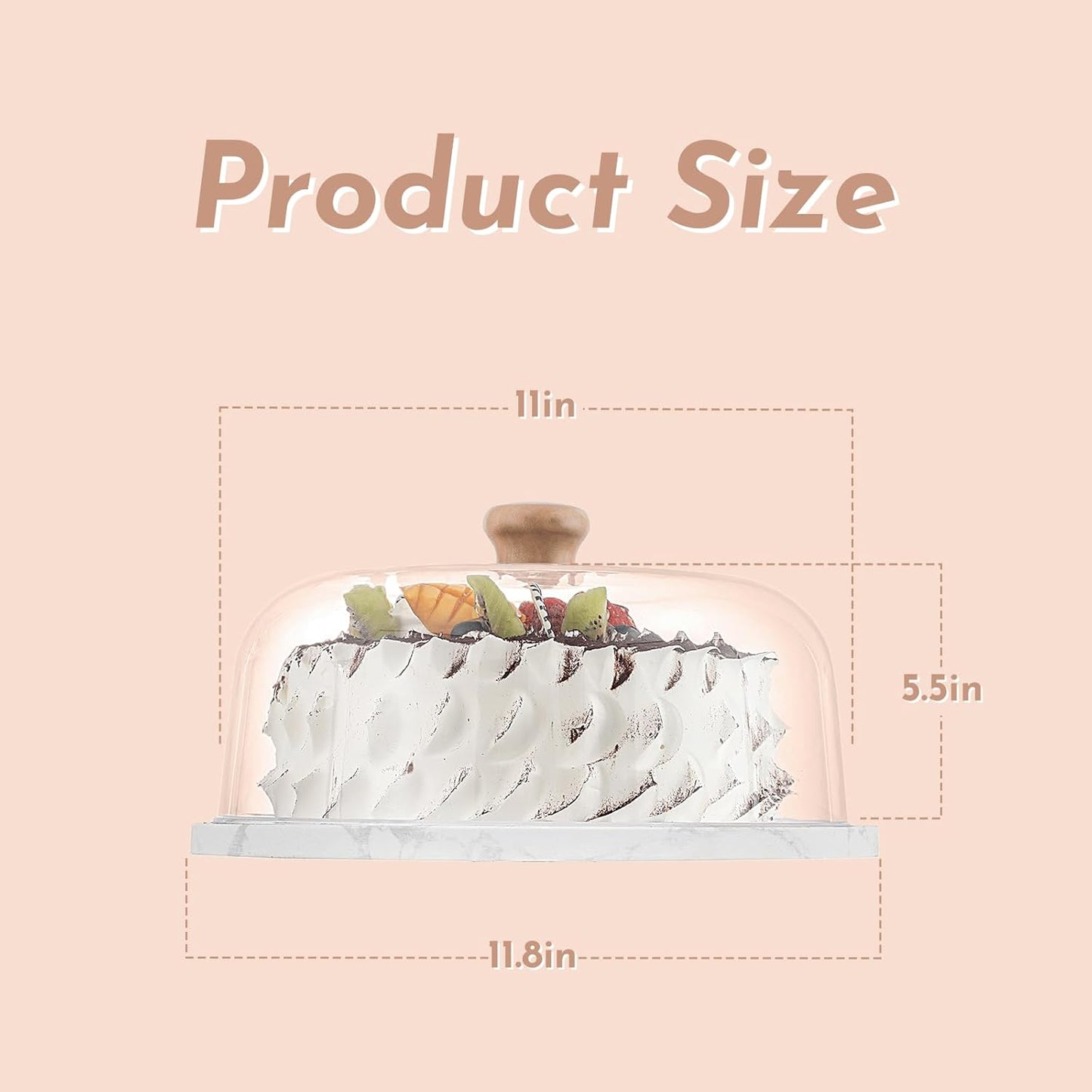 Marble Cake Stand with Acrylic Dome Lid, Cake Holder with Lid, Cake Plate Board for Party, Wedding, Cake Display Stand with Dome Cover,Charcuterie Boards for Cheese, Chips, Fruit