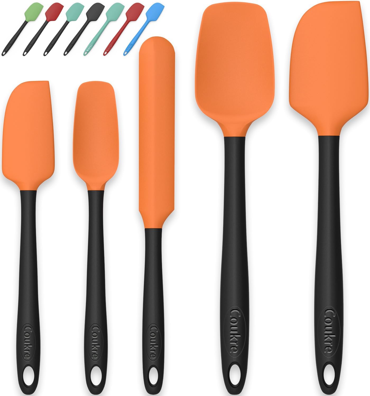 Coukre Silicone Spatula Set of 5,High Temperature Resistant, Food Grade Silicone, Dishwasher Safe, for Baking cooking (Orange)