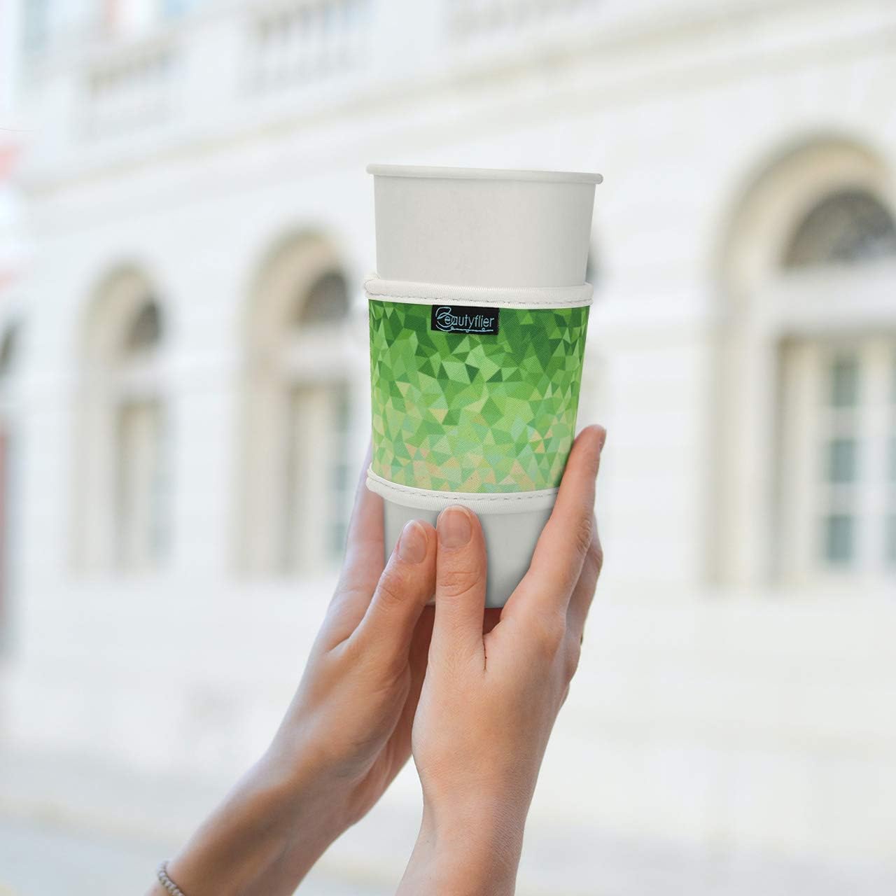 Beautyflier 8pcs Anti-Slip Neoprene 2.5mm Thick Collapsible Heat Resistant Coffee Cup Insulated Sleeve for Coffee/Tea/Cold Drinks (Geometric gradient),20 ounces