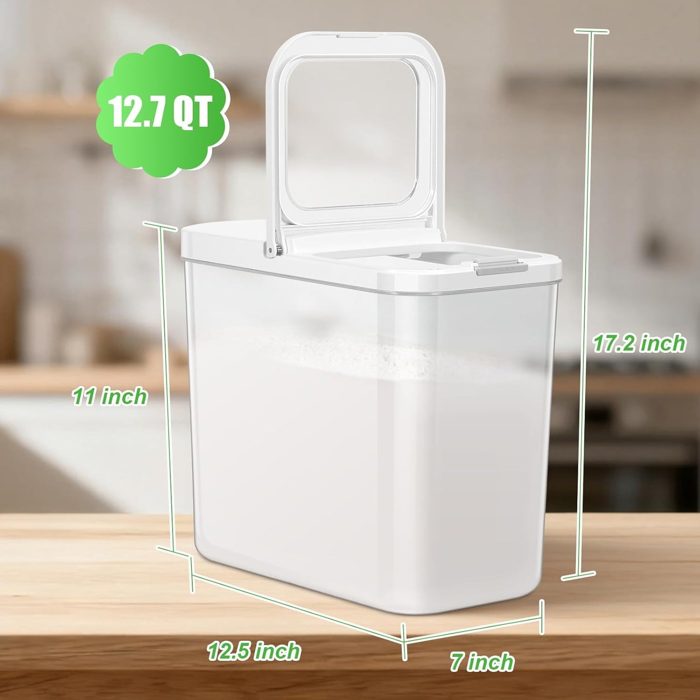 Rice Flour Storage Container - 12.7 Qt | 25 Lbs Crystal-Clear Plastic Food Storage Container Bin with Pop-up Lid for Grains Beans, Dry Food Holder for Kitchen Pantry Organization and Storage
