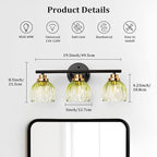 TALOYA Bathroom Vanity Light Fixtures, 3-Light Modern Black and Gold Wall - Image 2