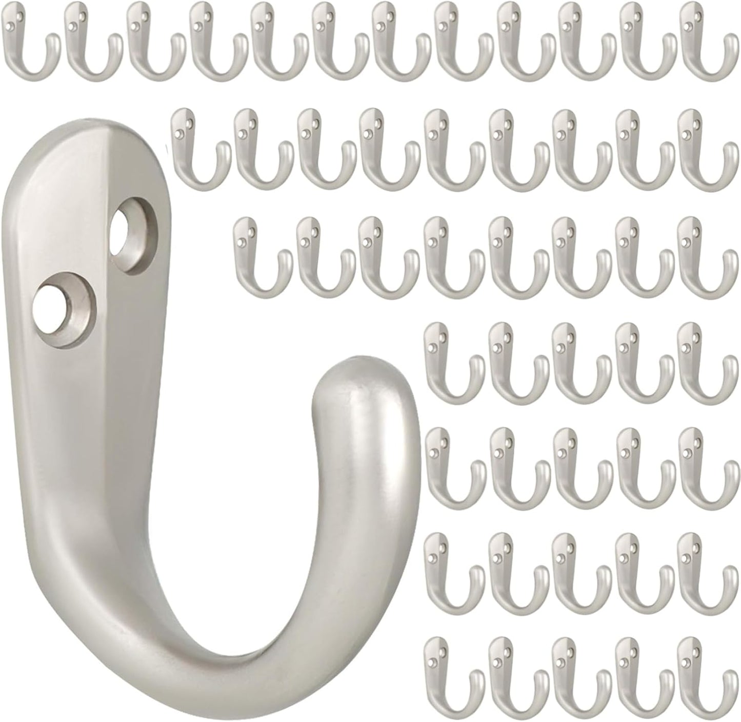 IBosins 50PCS Coat Hooks Wall Mounted Single Prong Robe Hook for Hanging Towel Hooks with 100 Screws for Cup, Mug, Bags, Hat, Cap, Scarf, Pet leashes