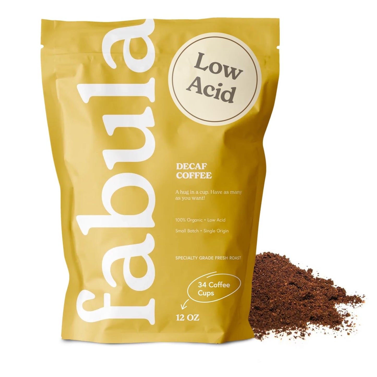 Fabula Low Acid Decaf Coffee Ground, USDA Organic Coffee Medium Roast - Single Origin - Non-GMO - No Molds - Mycotoxins Pesticides Free Coffee - 12 Oz