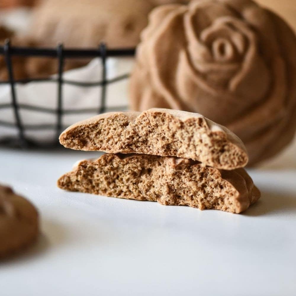 Wooden Cookie Mold - Biscuit Baking Cutter, Carved Embossing Stamp for DIY Shapes, Gingerbread, Pine Cone (Rose)