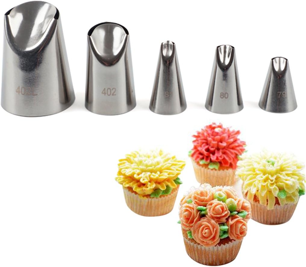 5 piece Stainless Steel Rose Flower Piping Tips Piping Nozzles Cake Decorating Supplies Cookies Cupcake Icing Decorating Supplies Decorating Kits Frosting Icing Tips Baking Set Tools #3