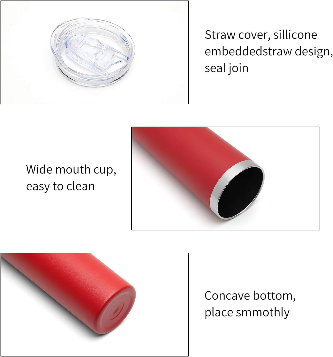 HASLE OUTFITTERS 20 oz Skinny Tumblers Bulk Set, Stainless Steel Insulated Slim Tumblers with Lids, Reusable Double Wall Travel Coffee Mugs, Durable Powder Coated Travel Water Cups(Red, 8)